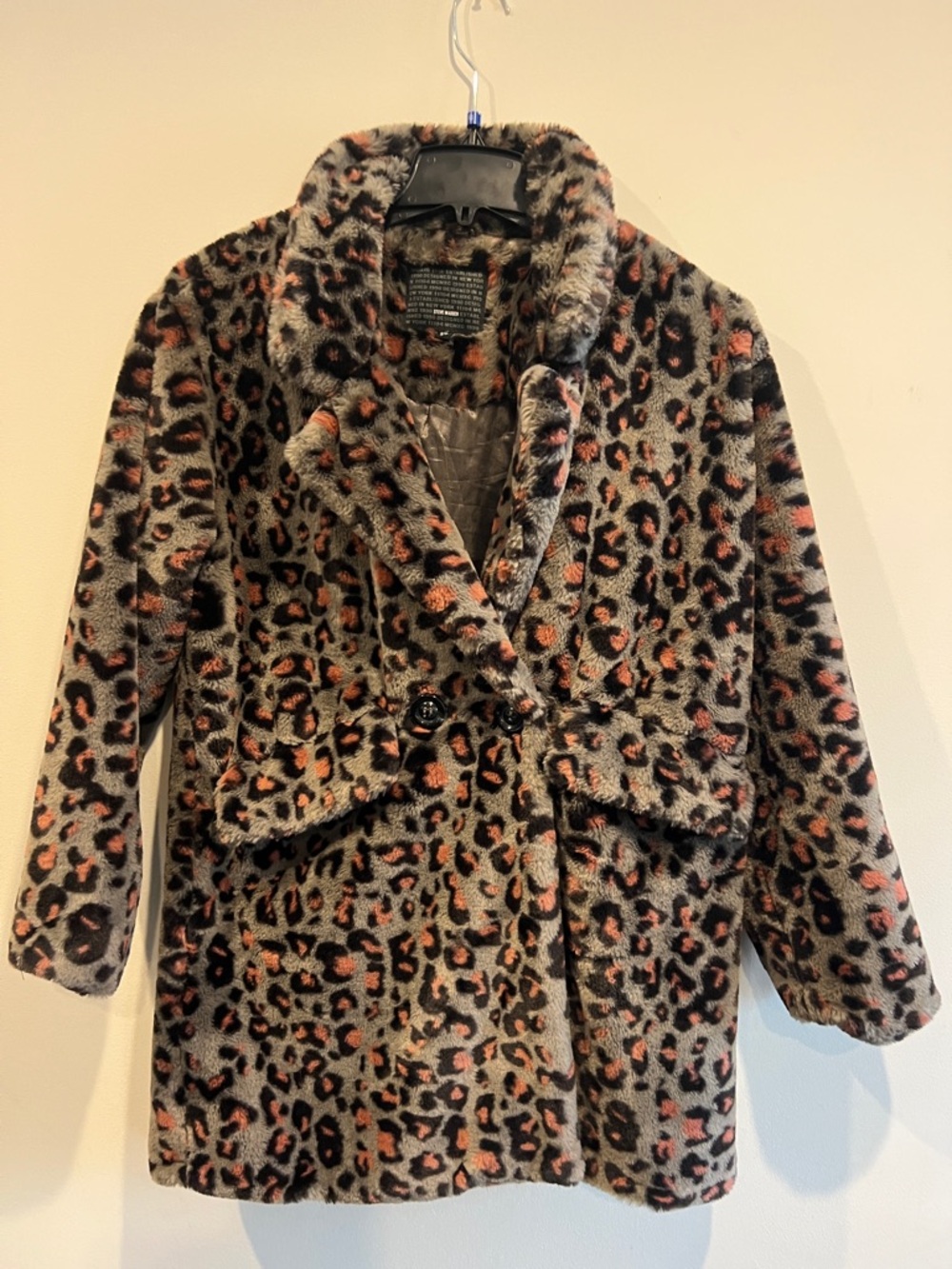 Steve Madden Leopard Faux Fur Peacoat - Gray & Pink Accents